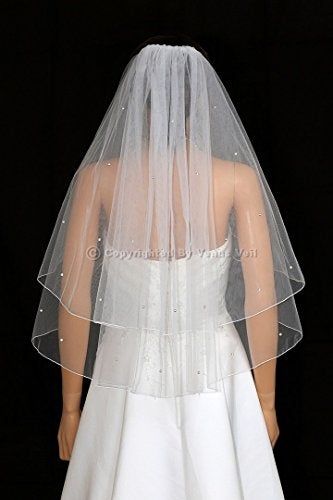 SAMKY 2T 2 Tier Pencil Edge Center Gathered Rhinestone Veil - White Fingertip Length 36" V249 - Image 3