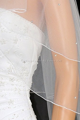SAMKY 2T 2 Tier Pencil Edge Center Gathered Rhinestone Veil - White Fingertip Length 36" V249 - Image 4