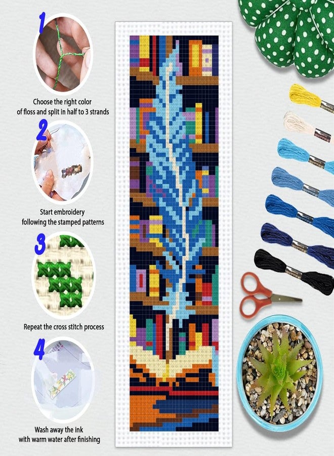 BEUNITONE 6 PCS Cross Stitch Bookmark Kit for Adults Beginners,Fairy Tale Scene Pre-Printed Cross Stitch,DIY Stamped Embroidery Bookmark Kits,with Instructions,Craft Kit for Book Lovers 8.5''x3'' - Image 4