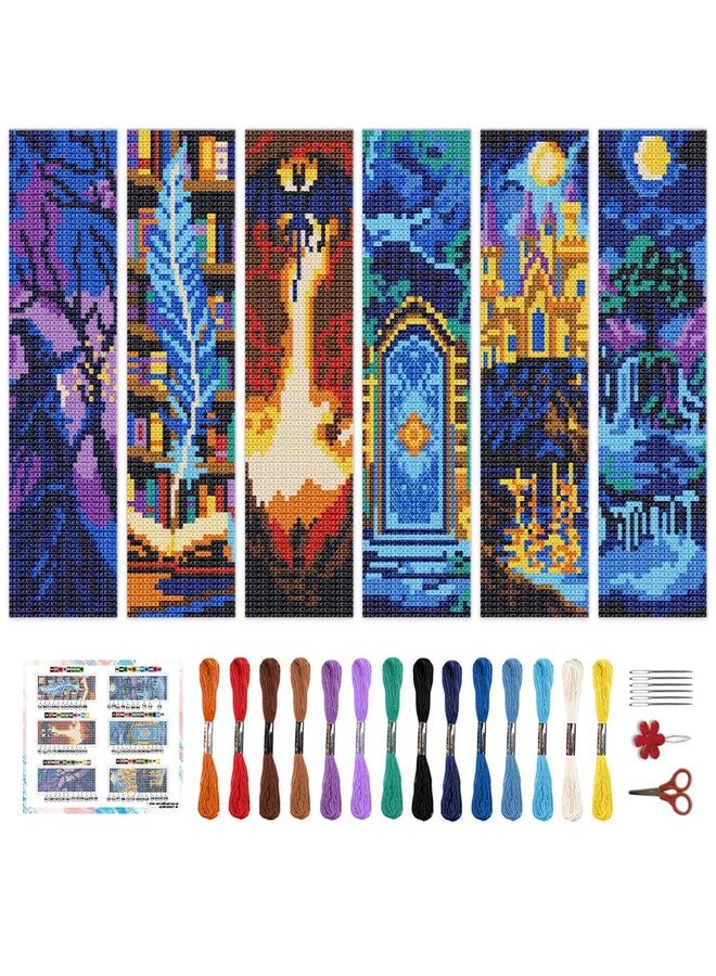 BEUNITONE 6 PCS Cross Stitch Bookmark Kit for Adults Beginners,Fairy Tale Scene Pre-Printed Cross Stitch,DIY Stamped Embroidery Bookmark Kits,with Instructions,Craft Kit for Book Lovers 8.5''x3'' - Image 1