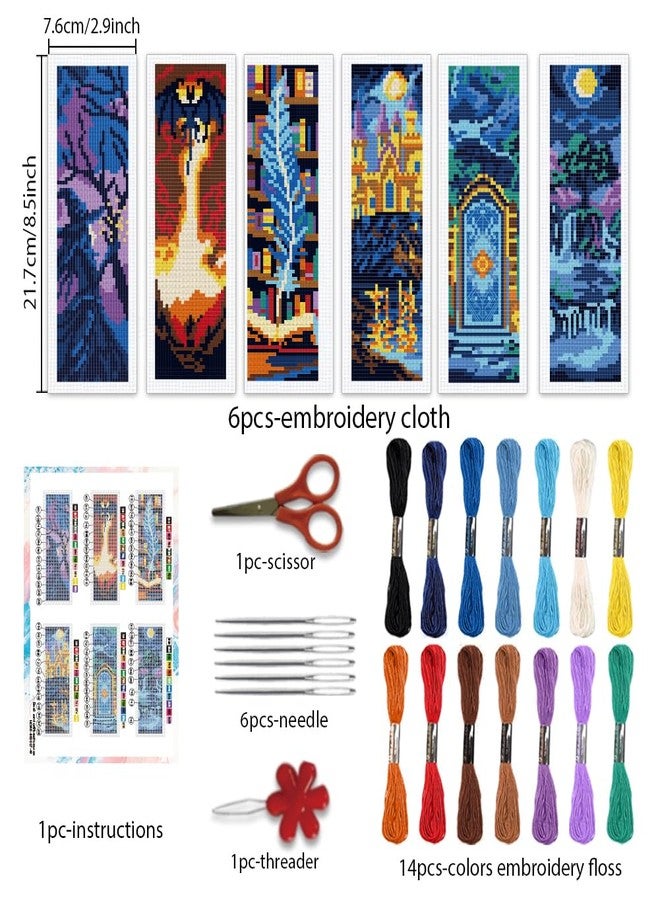 BEUNITONE 6 PCS Cross Stitch Bookmark Kit for Adults Beginners,Fairy Tale Scene Pre-Printed Cross Stitch,DIY Stamped Embroidery Bookmark Kits,with Instructions,Craft Kit for Book Lovers 8.5''x3'' - Image 2