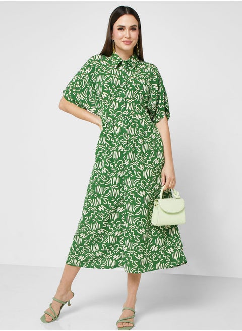 Abstract Print Midi Dress