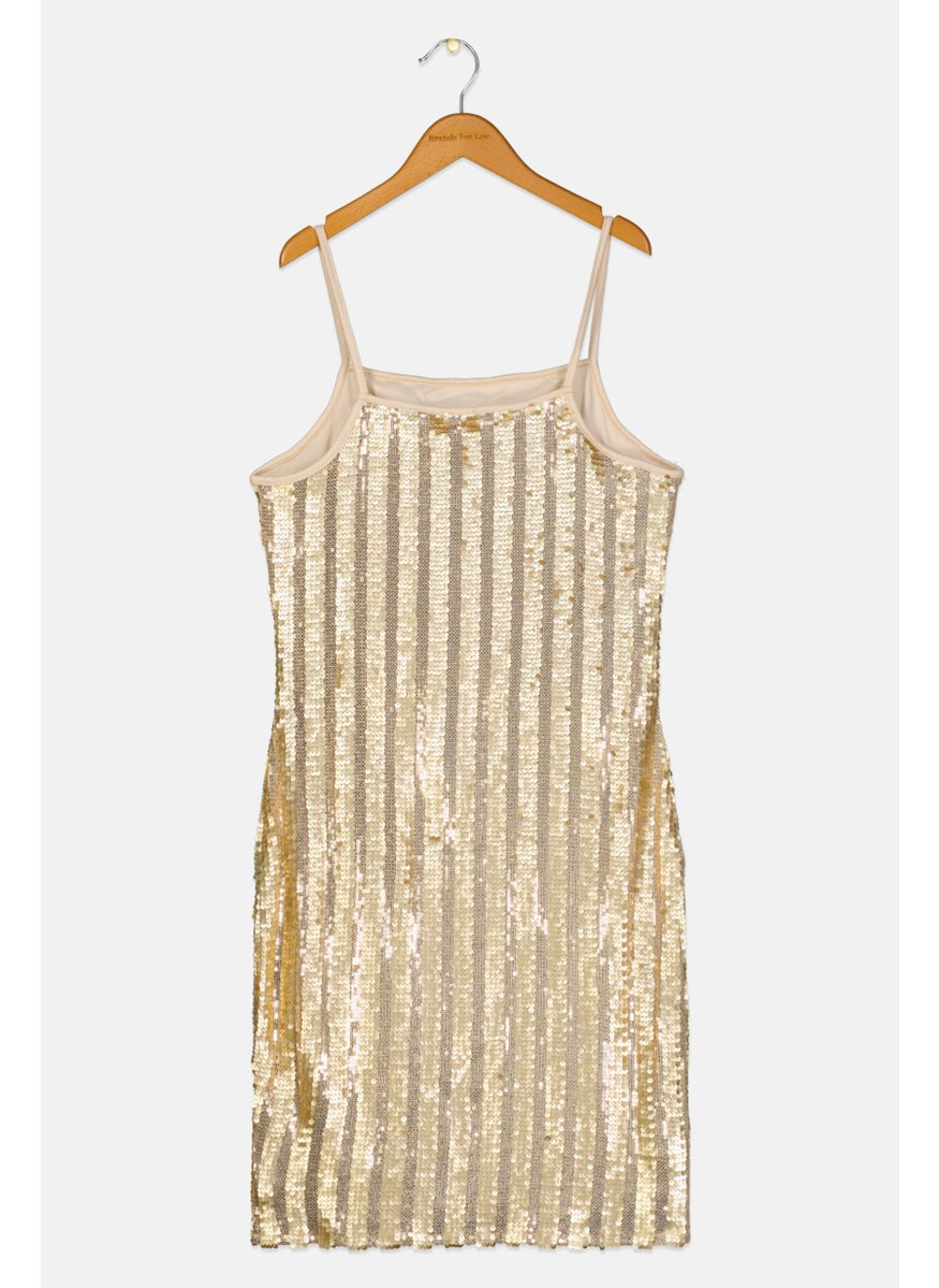 RIVER ISLAND - Kids Girl Sequins Dress, Gold - Image 1