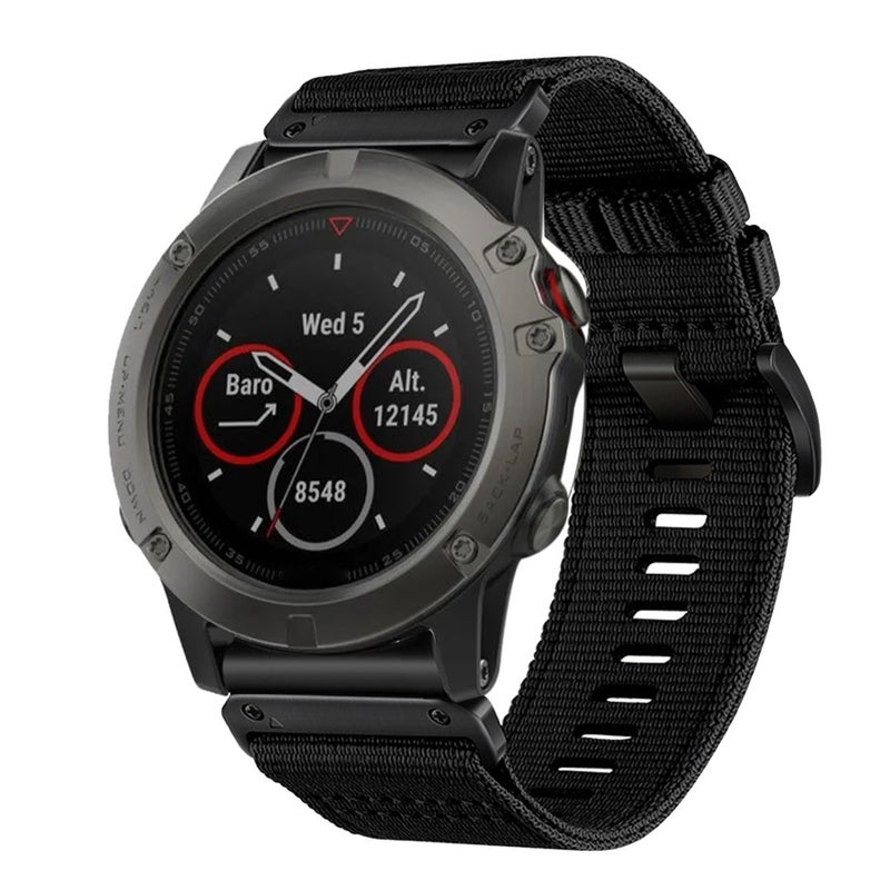 S-TOP For Garmin Fenix 5X / 5X Puls Nylon Canvas Quick Release 26mm Watch Band(Black) - Image 1