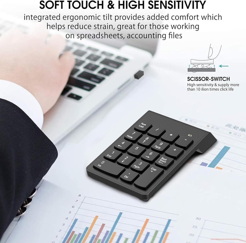 SANCY Wireless 18-Key Numeric Keypad Compact Number Pad with 2.4G Receiver for Laptop, Desktop, PC, Surface Pro Black - Image 5