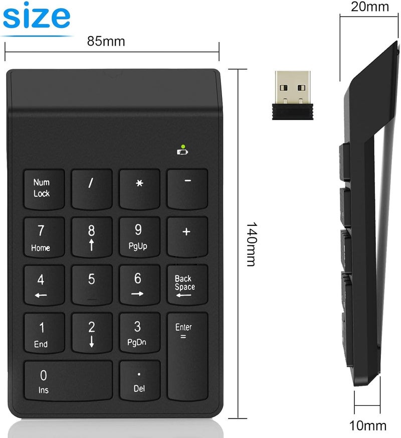SANCY Wireless 18-Key Numeric Keypad Compact Number Pad with 2.4G Receiver for Laptop, Desktop, PC, Surface Pro Black - Image 2