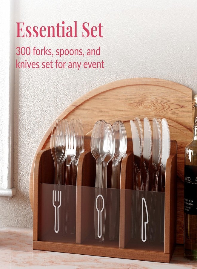 Prestee 300-Piece Plastic Cutlery Set - 100 Each of Clear Plastic Forks, Knives, Spoons - Heavy Duty Silverware for Parties - Disposable Utensils for Weddings and Buffets - Image 4