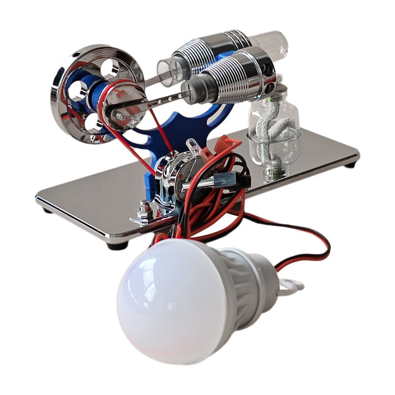 Hot Air Stirling Engine Electricity Generator Motor Model with LED Bulb Flywheel Design Science Experiment with CNC Aluminum Alloy Base DIY Education Toy for Teacher Adults Kids School Office Decor - Image 1