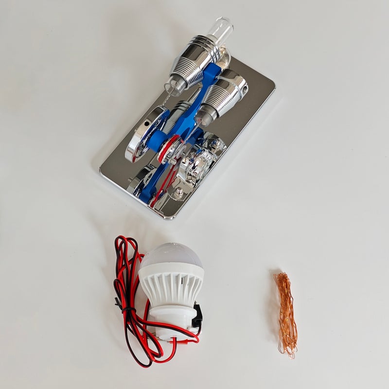Hot Air Stirling Engine Electricity Generator Motor Model with LED Bulb Flywheel Design Science Experiment with CNC Aluminum Alloy Base DIY Education Toy for Teacher Adults Kids School Office Decor - Image 5