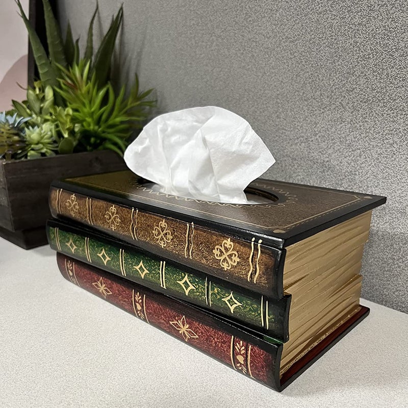 VERGOODR Crafted Classical Retro Wooden Antique Book Tissue Box Cover Rectangular Tissue Holder Dispenser Paper Cover Case Napkin Holder Home Decor for Bathroom Living Room Office car Kitchen - Image 5