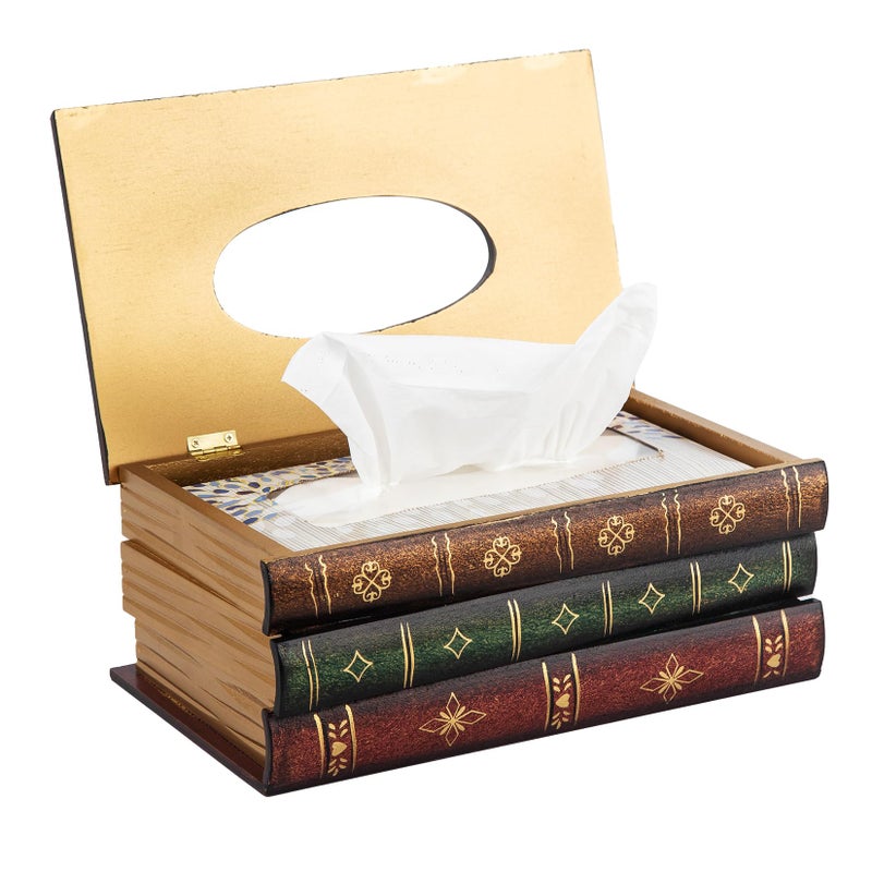 VERGOODR Crafted Classical Retro Wooden Antique Book Tissue Box Cover Rectangular Tissue Holder Dispenser Paper Cover Case Napkin Holder Home Decor for Bathroom Living Room Office car Kitchen - Image 3