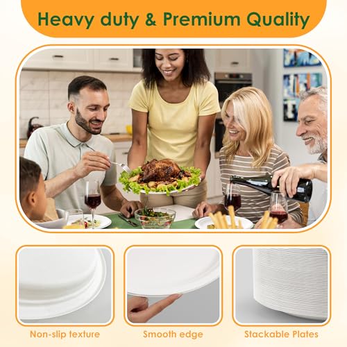 FEHHTO 100% Compostable Oval Paper Plates, 12.5Inch 50Pack Disposable Heavy Duty Bagasse Platters Eco-Friendly Biodegradable Sugarcane Plates for BBQ, Party, Picnic - Off White - Image 5