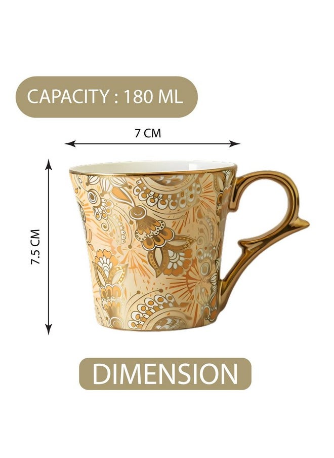 Femora Bridal Mahendi Gold Print Ceramic Tea and Coffee Mugs, (180 ml, Golden) - 6 Pcs Set (NOT Microwave Safe) - pzsku/ZC85B308A0088F32D9118Z/45/_/1740118597/9f87a21c-7bc7-440f-a4fb-385eec41df1b