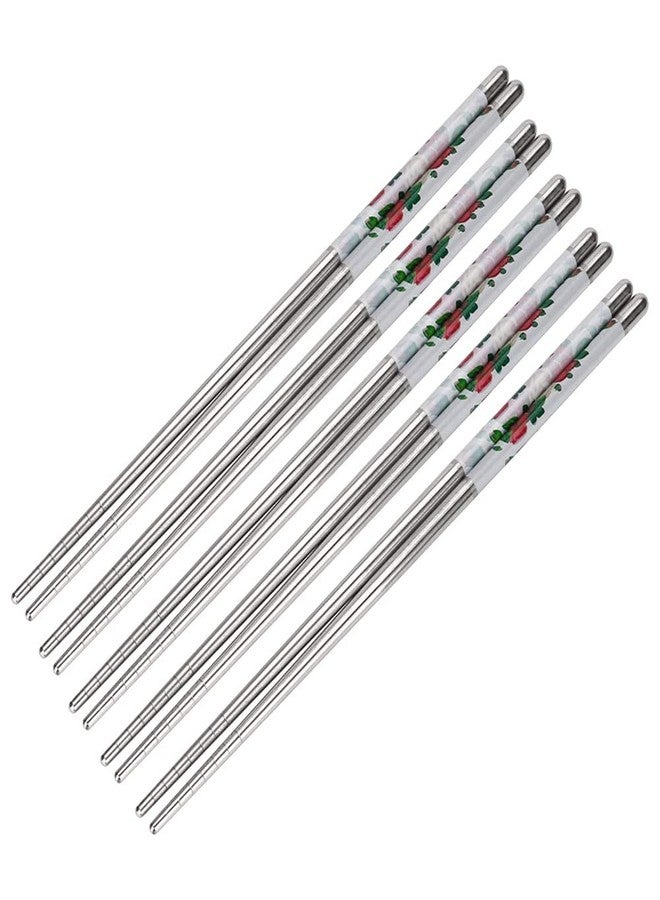 Aimers Chopsticks 5 Pair Reusable Metal Chopstick Round Chop Stick Stainless Steel Non Slip Grip Easy to Use Chopsteak for Noodels Sushi Thai Foods at Dinner for Home Hotels Restaurant 2 Pair Silver - Image 1
