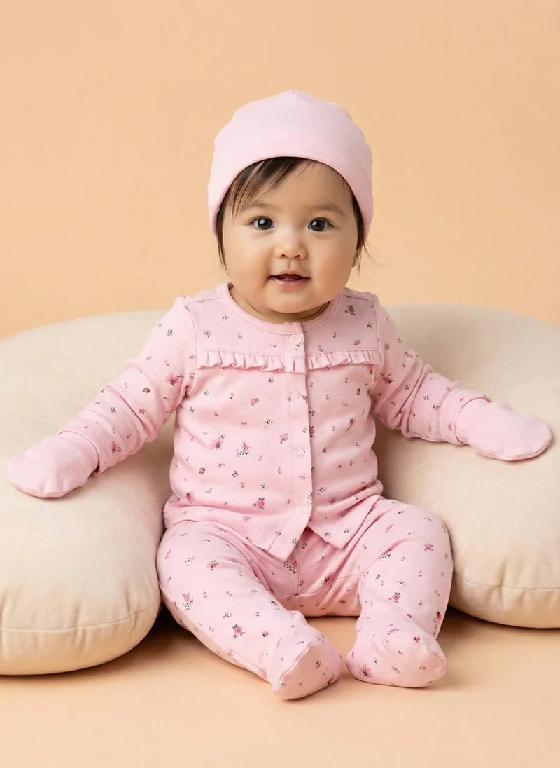 نوتيناتي Nautinati Baby Girls' 100% Interlock Cotton Baby Pink & Red Graphic Printed 6-pieces Gift Set