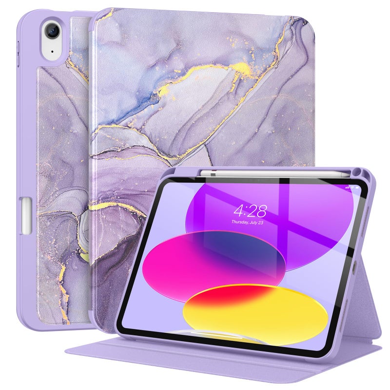 Supveco Case for iPad A16 11th Generation 11 inch 2025iPad 10th Generation 109 inch 2022 with Pencil HolderAuto WakeSleepPremium Folio Stand Case with Soft TPU Back CoverMarble Lilac