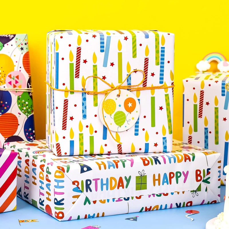 Birthday Wrapping Paper Sheet - 12 Sheets with Gift Tags for Parties and Baby Showers - Image 4