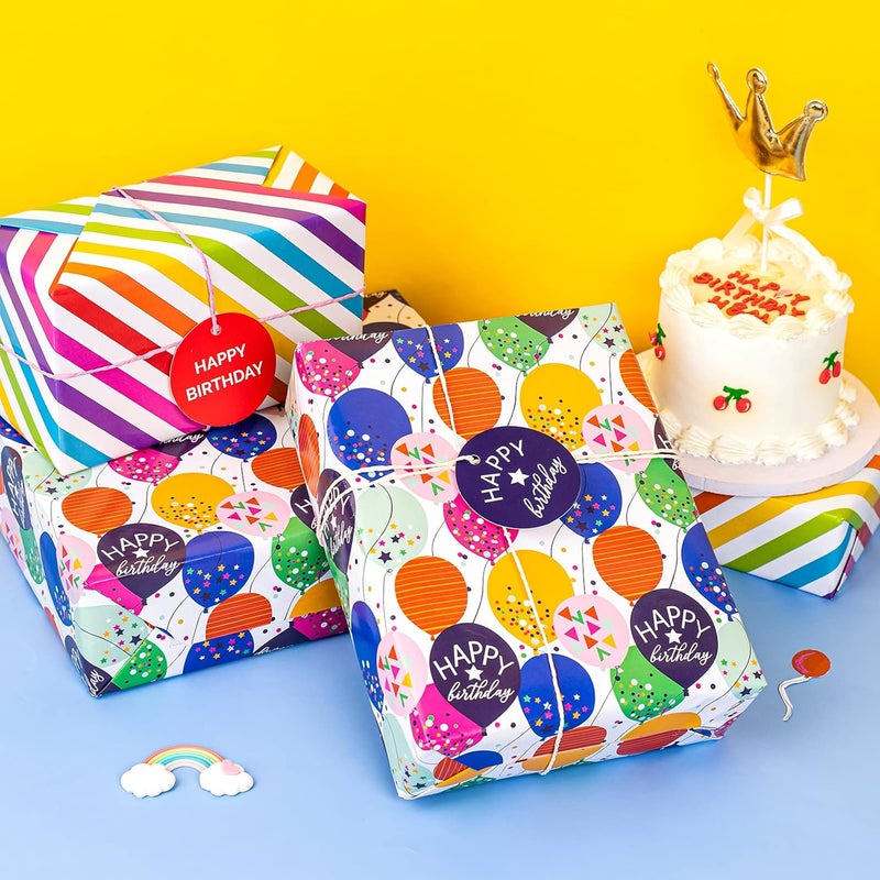 Birthday Wrapping Paper Sheet - 12 Sheets with Gift Tags for Parties and Baby Showers - Image 3