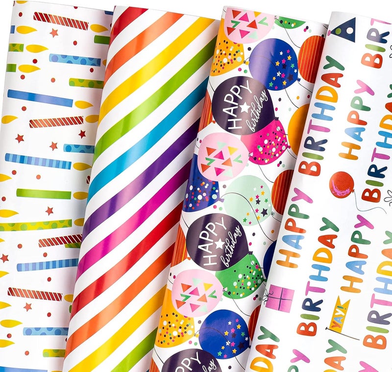 Birthday Wrapping Paper Sheet - 12 Sheets with Gift Tags for Parties and Baby Showers - Image 1