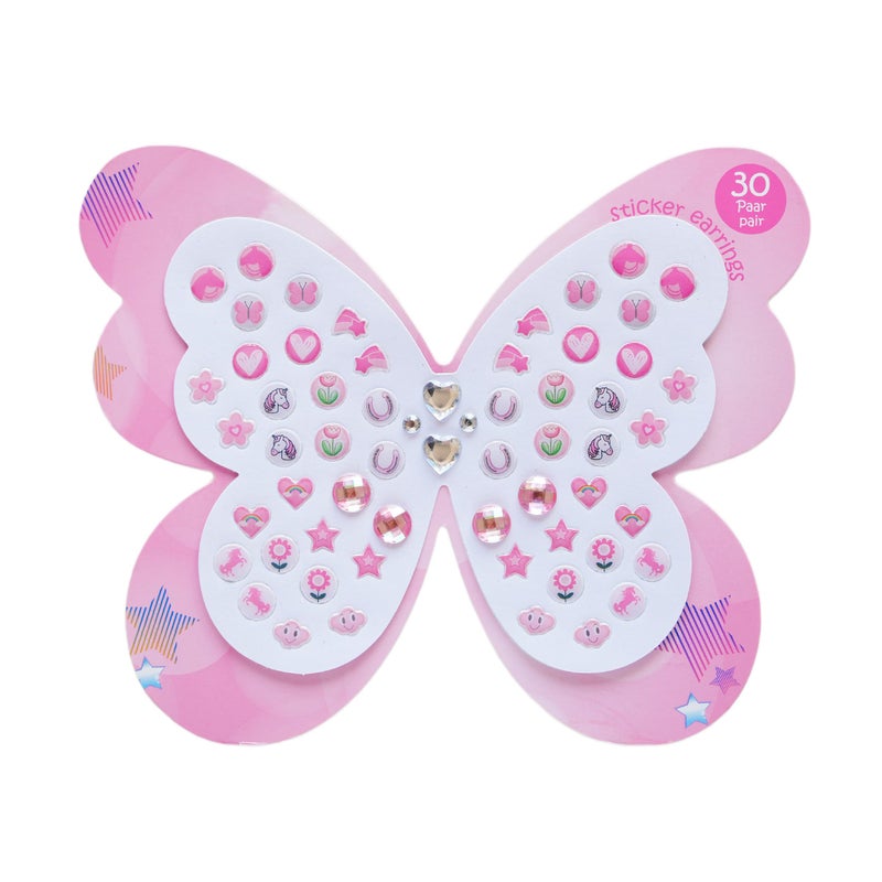 koutey 30 Pairs Butterfly Stick on Earrings - Kids Unicorn Rainbow Stick on Earrings for Little Girls 4-6 Sticker Earring Self-Adhesive Gem Press on Earring (Butterfly-01) - Image 1