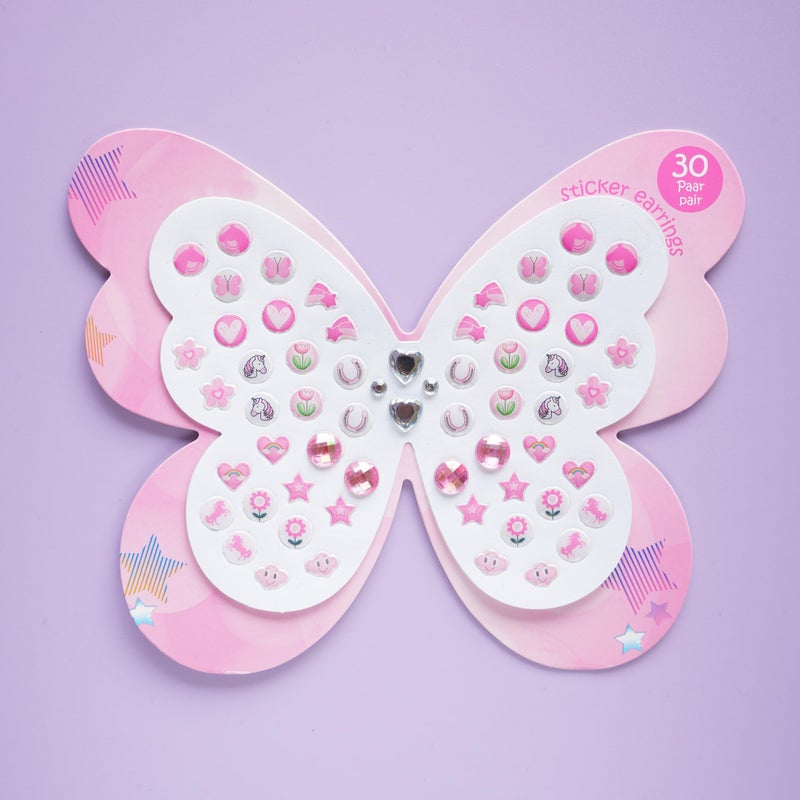 koutey 30 Pairs Butterfly Stick on Earrings - Kids Unicorn Rainbow Stick on Earrings for Little Girls 4-6 Sticker Earring Self-Adhesive Gem Press on Earring (Butterfly-01) - Image 2