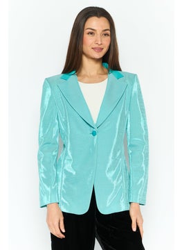 EMPORIO ARMANI Women Regular Fit Plain Semi Formal Blazer, Turquoise  - Image 1