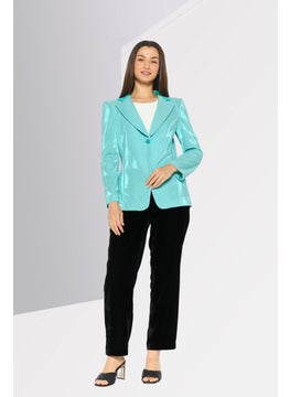 EMPORIO ARMANI Women Regular Fit Plain Semi Formal Blazer, Turquoise  - Image 3