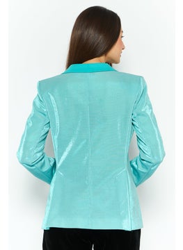 EMPORIO ARMANI Women Regular Fit Plain Semi Formal Blazer, Turquoise  - Image 2