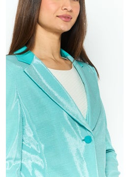 EMPORIO ARMANI Women Regular Fit Plain Semi Formal Blazer, Turquoise  - Image 4