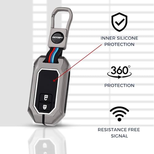 KEYCEPT Metal Keycover for Suzuki Swift, Dzire, Ertiga, Brezza, Fronx, Jimny, Ignis, Rumion, Hyryder, E-Vitara, Victoris 2 Button Smart Key with Keychain (Short Keychain). - Image 5