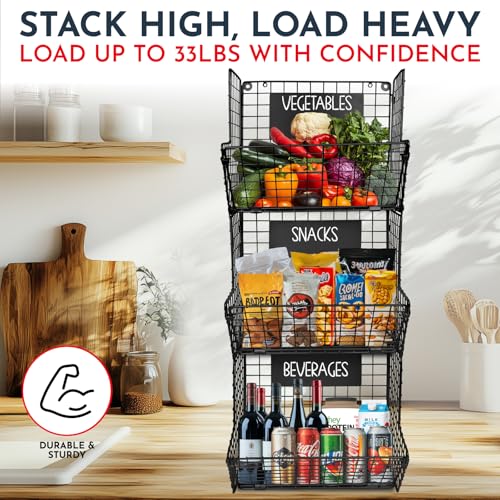 Culinary Couture 3-Tier XL Wall Hanging Fruit Baskets for Kitchen Organizing Fruits and Vegetables, Heavy-Duty Wall Basket for Storage with Chalkboards & S-Hooks, Wire Hanging Fruit Basket for Kitchen & Pantry - Image 4