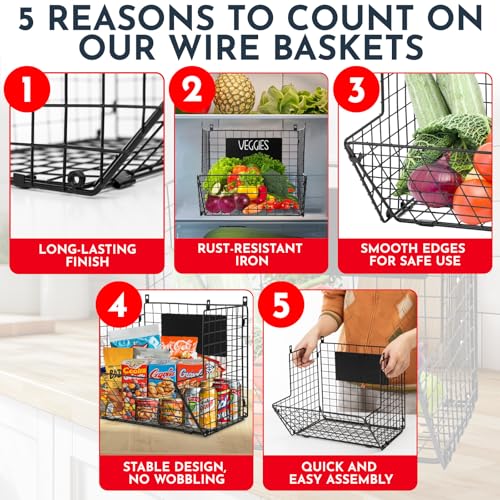 Culinary Couture 3-Tier XL Wall Hanging Fruit Baskets for Kitchen Organizing Fruits and Vegetables, Heavy-Duty Wall Basket for Storage with Chalkboards & S-Hooks, Wire Hanging Fruit Basket for Kitchen & Pantry - Image 5