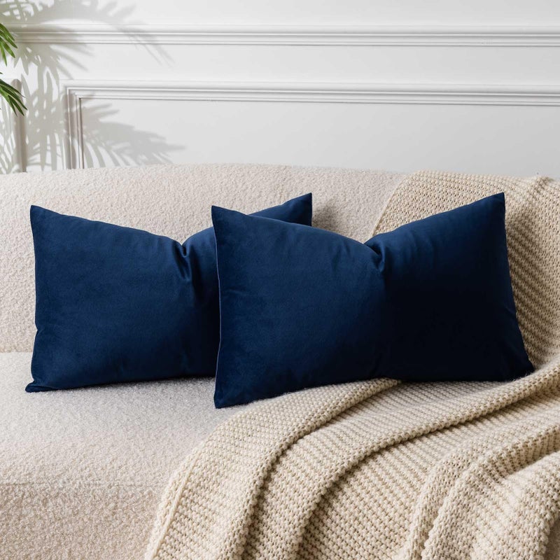 JUSPURBET Throw Pillow Covers Set of 2 Decorative Velvet Pillow Covers for Couch Sofa Bed Soft Lumbar Cushion Covers with Invisible Zipper for Living Room Home Decor,Navy Blue,12x20 inch - Image 1
