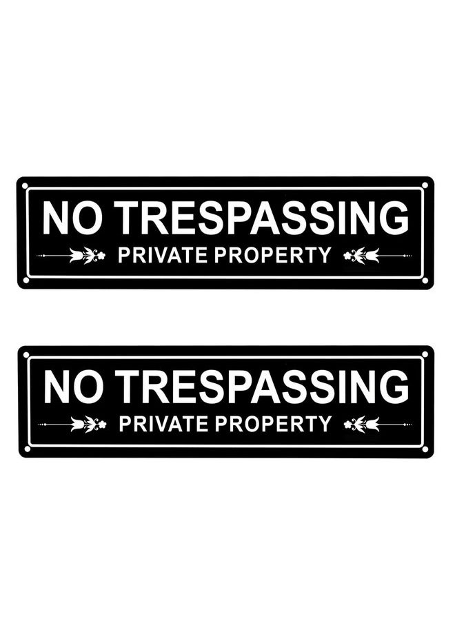 Kichwit 2 Pack Private Property No Trespassing Metal Sign For House Door Or Fence, Aluminum, 11.8 X 3.1 Inches, Black  - Image 1