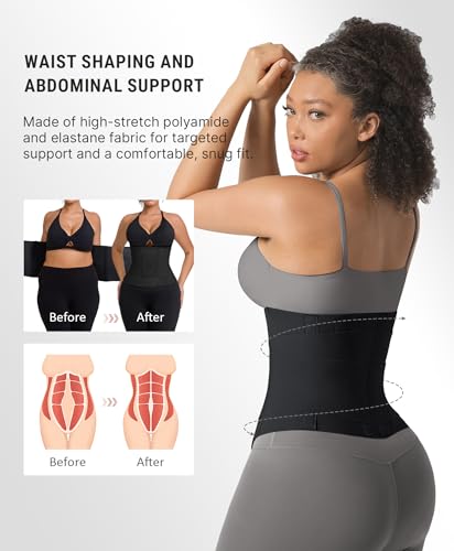 FeelinGirl Waist Trimmer Belt Body Shaper Adjustable Corset for Tummy Slim Waist Cincher Hook Loop Closure Black L - Image 2