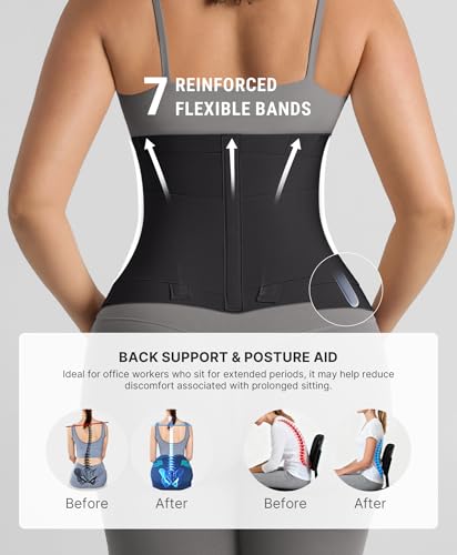 FeelinGirl Waist Trimmer Belt Body Shaper Adjustable Corset for Tummy Slim Waist Cincher Hook Loop Closure Black L - Image 3