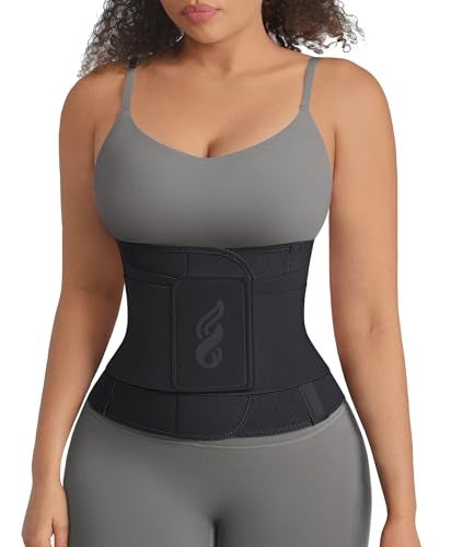FeelinGirl Waist Trimmer Belt Body Shaper Adjustable Corset for Tummy Slim Waist Cincher Hook Loop Closure Black L - Image 1