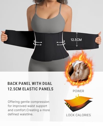FeelinGirl Waist Trimmer Belt Body Shaper Adjustable Corset for Tummy Slim Waist Cincher Hook Loop Closure Black L - Image 4