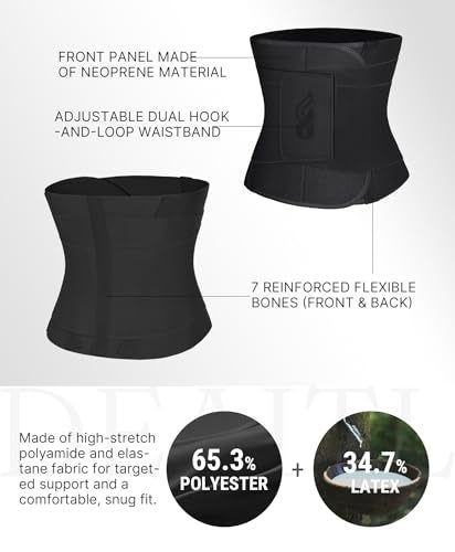 FeelinGirl Waist Trimmer Belt Body Shaper Adjustable Corset for Tummy Slim Waist Cincher Hook Loop Closure Black L - Image 5