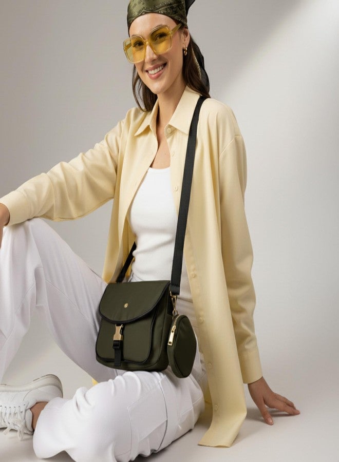 أكسيسورايز حقيبة كتف صغيرة من النايلون باللون الأخضر الزيتوني من أكسسورايز لندن للنساء | مقاومة للماء مع حزام كتف قابل للفصل | حقيبة يد أنيقة للاستخدام اليومي والسفر - Image 3