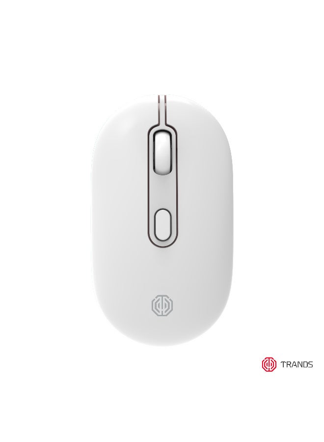 Trands Dual Wireless Rechargeable Mouse - 2.4GHz & Bluetooth Connectivity, Ergonomic Design, 3-Level Adjustable DPI, 400mAh Battery, 10m Range - White - Image 1
