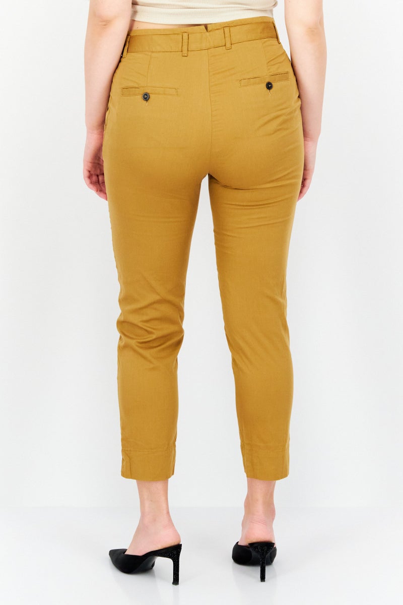 Grifoni Women Regular Fit Plain Belt Tapered Pants, Tan - Image 3