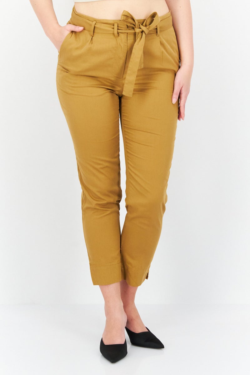 Grifoni Women Regular Fit Plain Belt Tapered Pants, Tan - Image 1