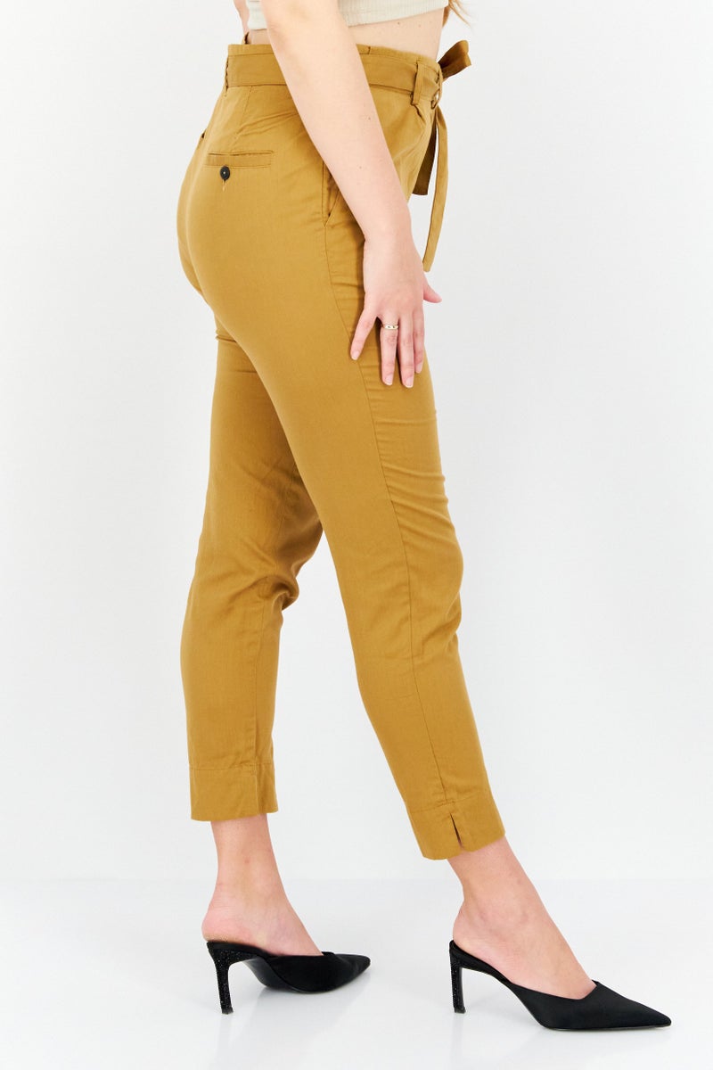 Grifoni Women Regular Fit Plain Belt Tapered Pants, Tan - Image 2