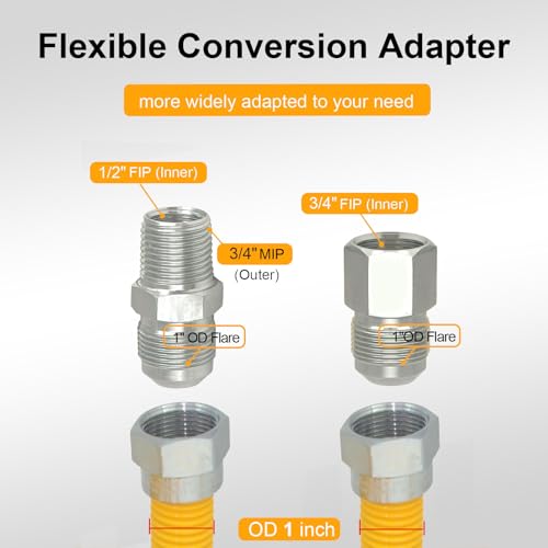TT FLEX 36 inch Flex Gas Line Hose, Stainless Steel Gas Dryer Connector Kit 1" OD (0.75" ID) with 3/4" FIP and 3/4" MIP Adaptor for Gas Water Heater, Stove, Dryer - Image 2