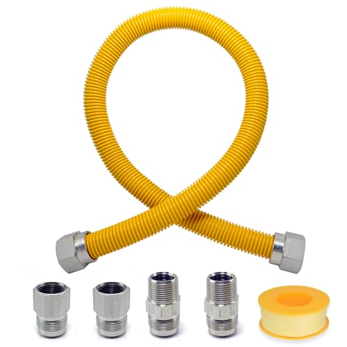 TT FLEX 36 inch Flex Gas Line Hose, Stainless Steel Gas Dryer Connector Kit 1" OD (0.75" ID) with 3/4" FIP and 3/4" MIP Adaptor for Gas Water Heater, Stove, Dryer - Image 1