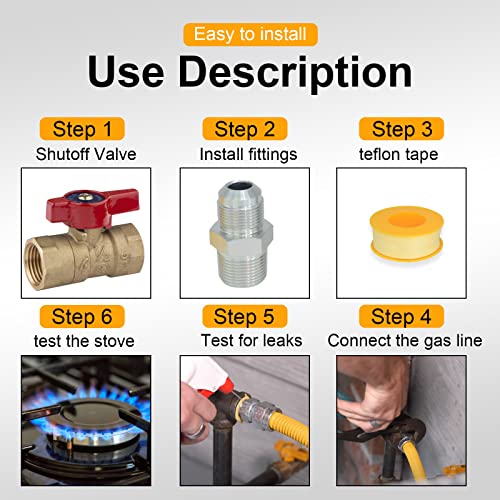 TT FLEX 36 inch Flex Gas Line Hose, Stainless Steel Gas Dryer Connector Kit 1" OD (0.75" ID) with 3/4" FIP and 3/4" MIP Adaptor for Gas Water Heater, Stove, Dryer - Image 4