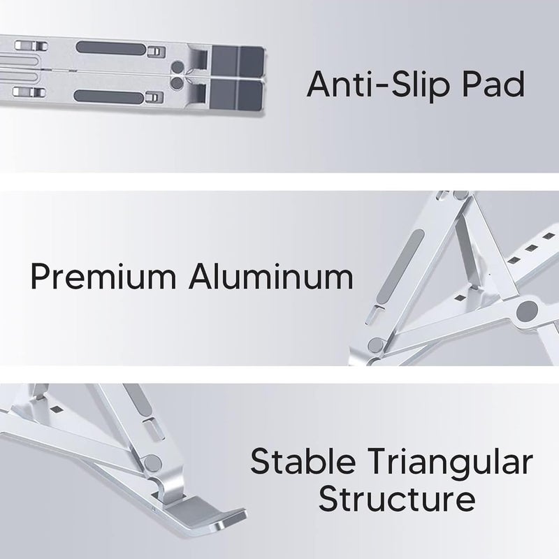 Adjustable Aluminum Laptop Stand - Foldable Riser for 7-15.6 inch Laptops and Tablets - Image 4