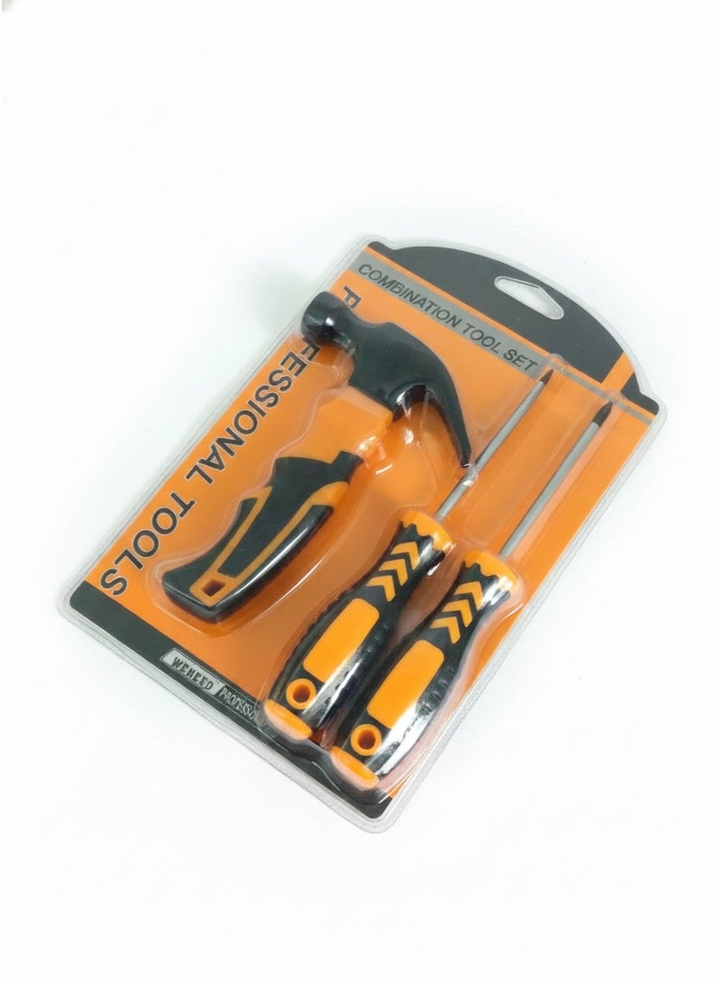 3-Piece Tool Set – Flat Screwdriver + Phillips Screwdriver + Hammer