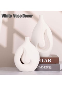 ba9ma Basma - ba9ma Set of 2 White Ceramic Vase - For Modern Home Decor  - Image 3